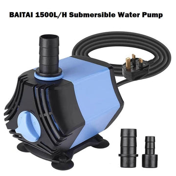 BAITAI 1500L/H Submersible Water Pump, 30W Water Feature Pump for Aquarium Fountains Pool Fish Tank Pond with 3 Nozzles - Imported from UK